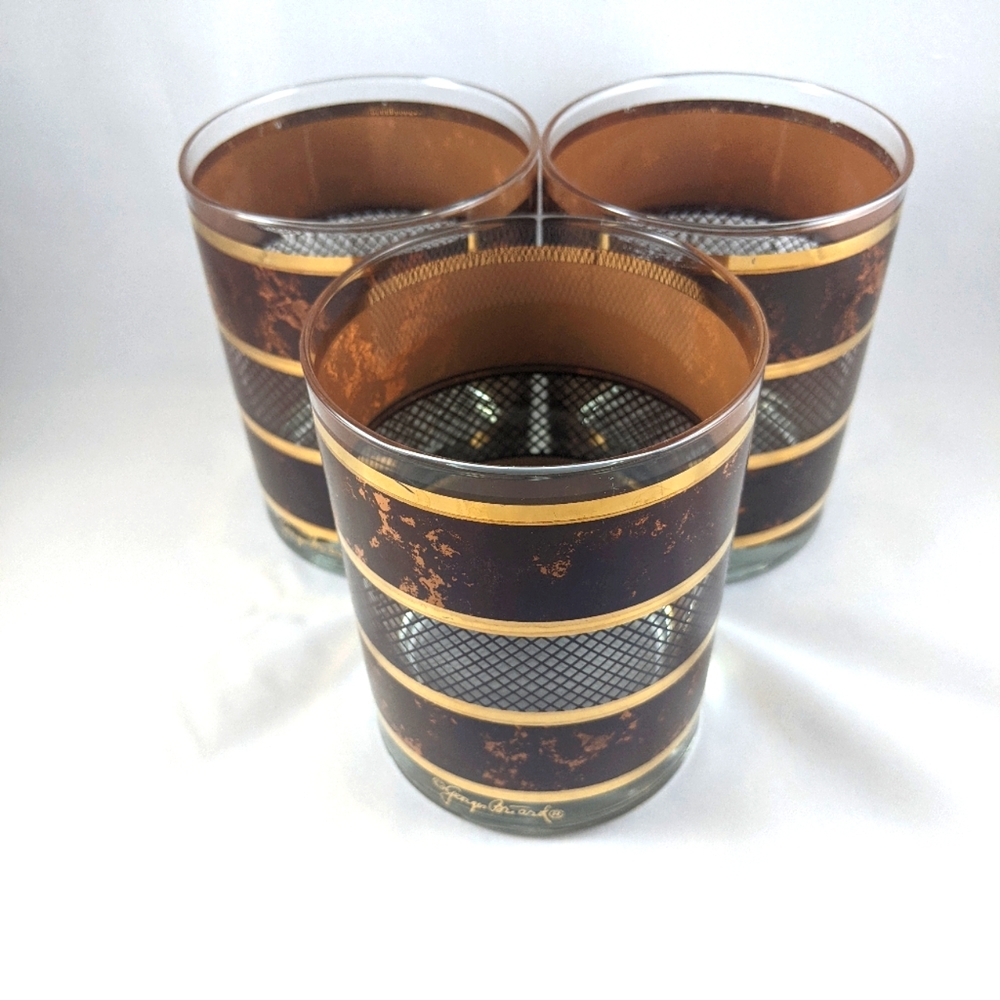 Set of three (3) Georges Briard MCM double old fashioned glasses